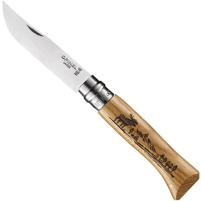 No.08 Oak Engraved Handle Folding Knife - Animalia-OPINEL USA