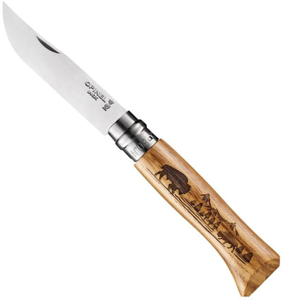 Warehouse Sale | No.08 Oak Engraved Handle Folding Knife - Animalia-OPINEL USA