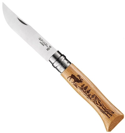 Warehouse Sale | No.08 Oak Engraved Handle Folding Knife - Animalia-OPINEL USA