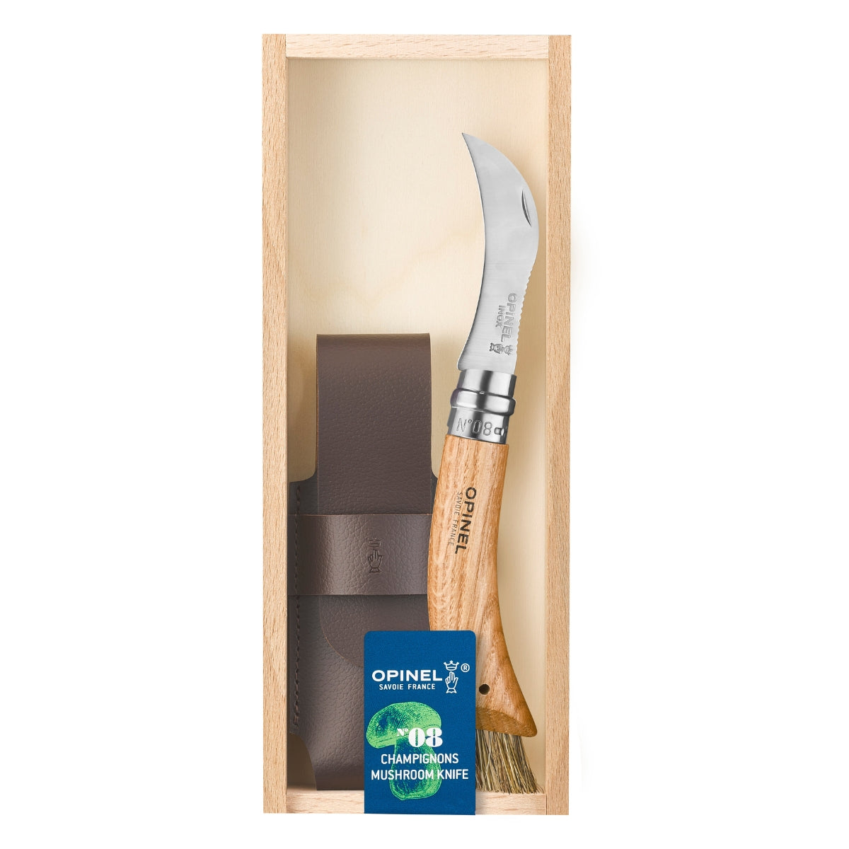 No.08 Mushroom Knife Oak Wood Handle Brush and Sheath