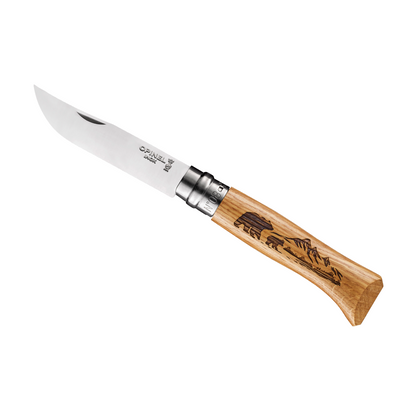No.08 Oak Engraved Handle Folding Knife - Animalia-OPINEL USA
