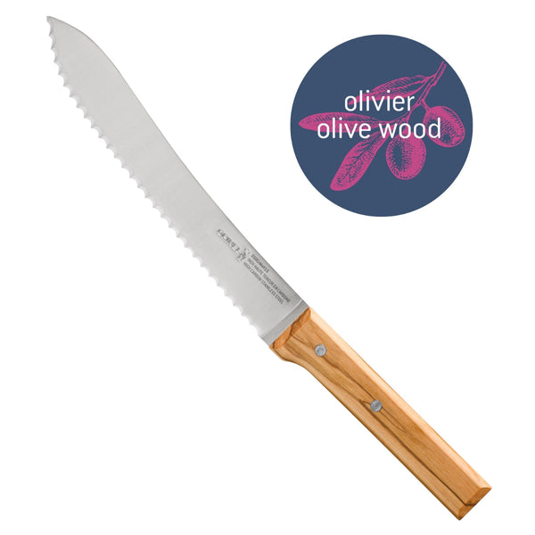 Opinel | Serrated 8" Bread Knife - Olive Wood Parallele