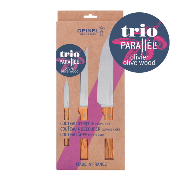 Trio Chef Knife Set - Olive Wood Parallele - OPINEL USA