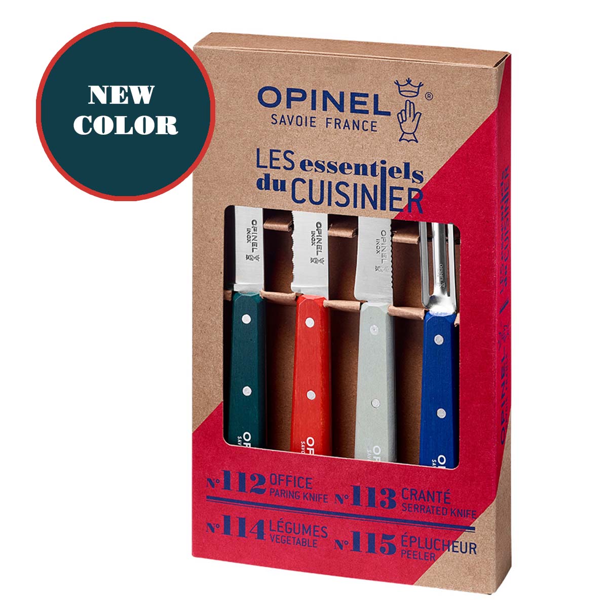 Opinel Kitchen Knife Set, 4 Color Sets, Beechwood Handles