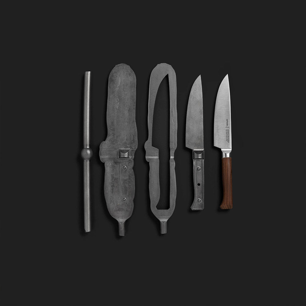 Carbon Steel Chef Knife Set With Rolling Leather Bag Gray