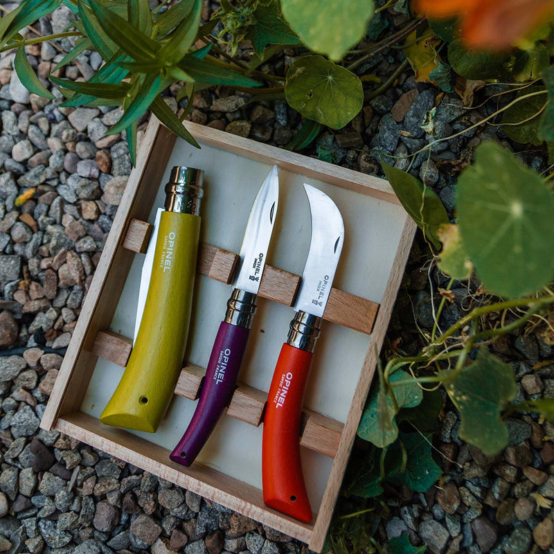 Stainless & Carbon Steel Garden Knife Trio - 3 Colors
